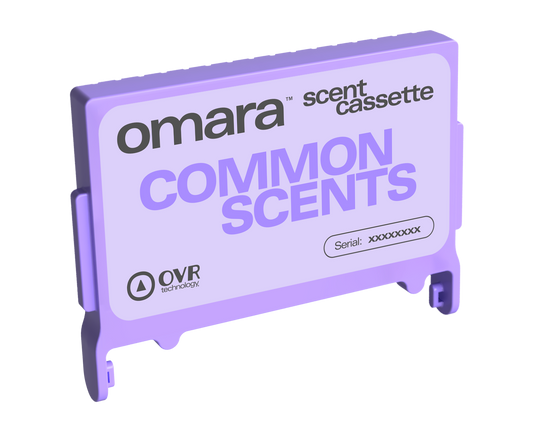 A lavender purple Omara scent cassette labeled 'COMMON SCENTS' with OVR Technology branding, shown on a plain white background.